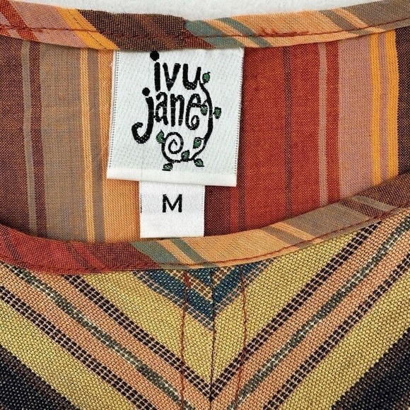 Ivy Jane Womens Mixed Media Floral Stripe Tie Front Top Multi Color M Hippie - Picture 6 of 8